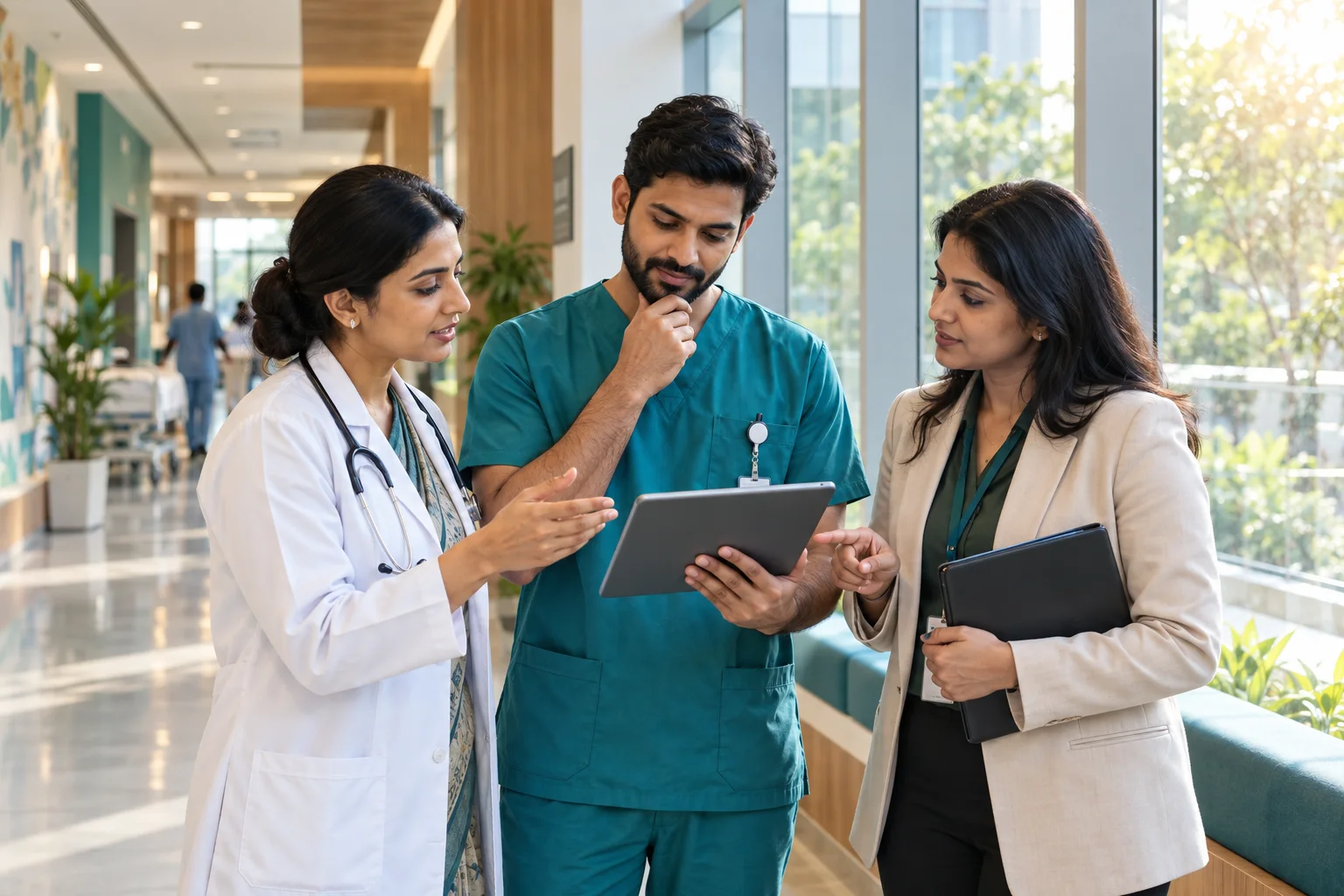 A clinical and administrative team discussing care